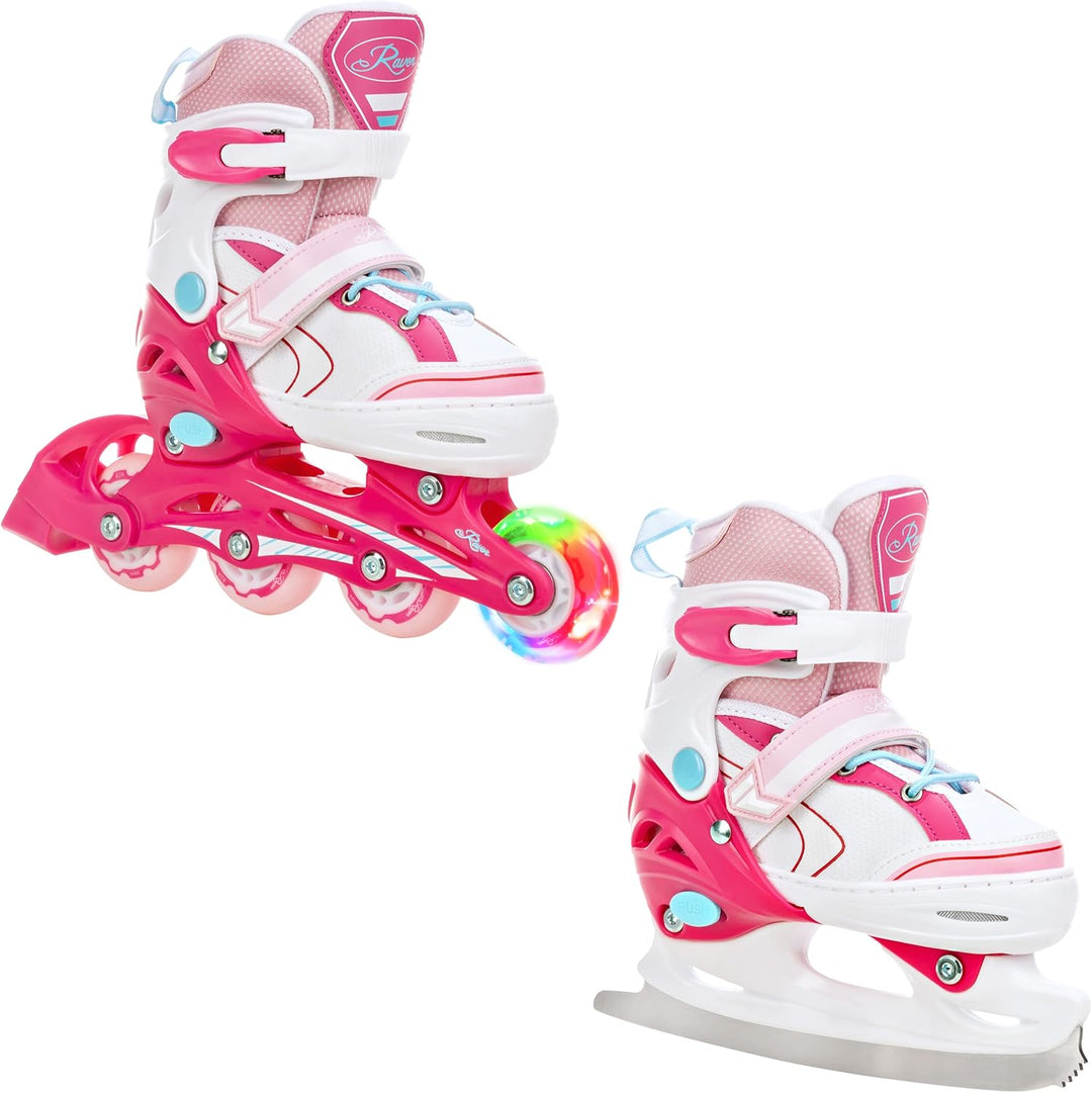 RAVEN 2in1 Kinder Schlittschuhe/Inline Skates Lia/Loret verstellbar mit LED Leuchtrad 30-33 (18-20,5