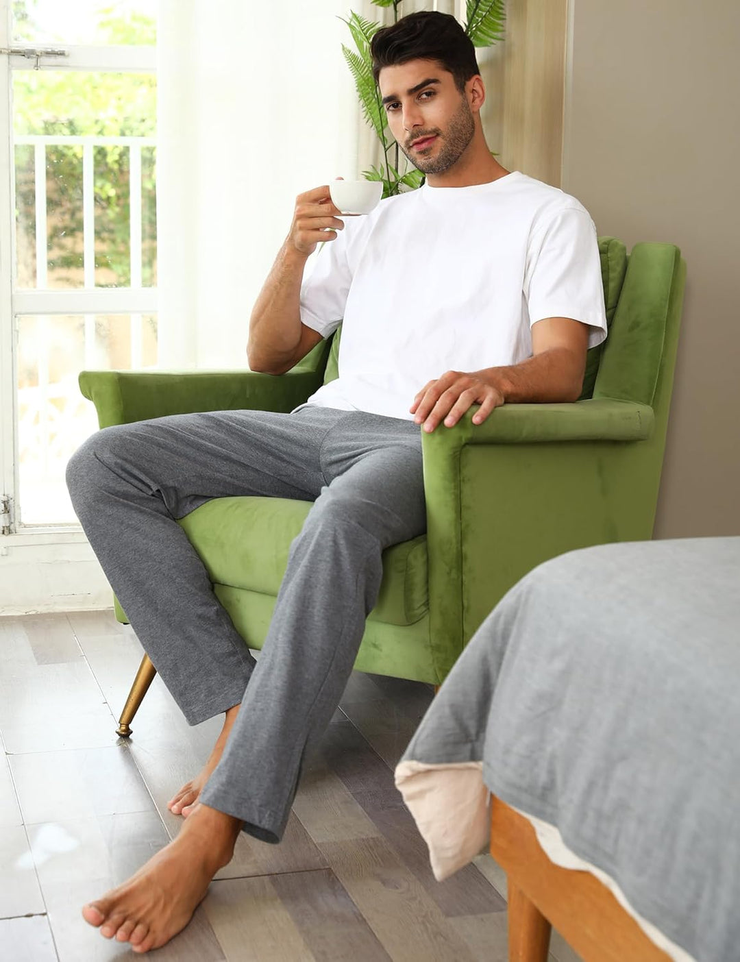 Marvmys 100% Baumwolle Herren Lange Schlafanzughose Einfarbige Pyjamahose Schlafhose Haushose Freize