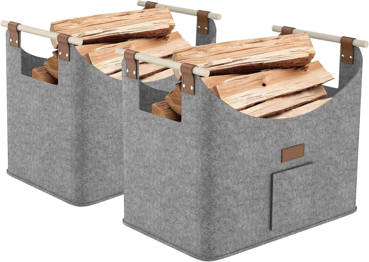 FIVMEN 2X Filztasche für Kaminholz Brennholz Faltbar mit Extra Dicker Filz und Verstärkter Holzgriff