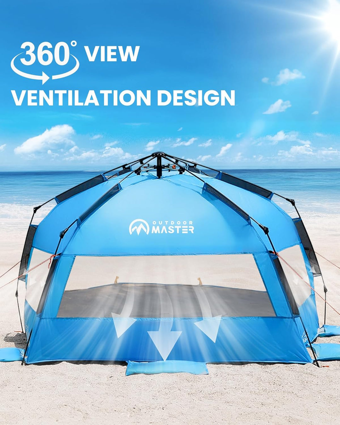 OutdoorMaster Pop-Up-Strandzelt für 3–4 Personen, Grösse XL, einfacher Aufbau, tragbarer Strandschat