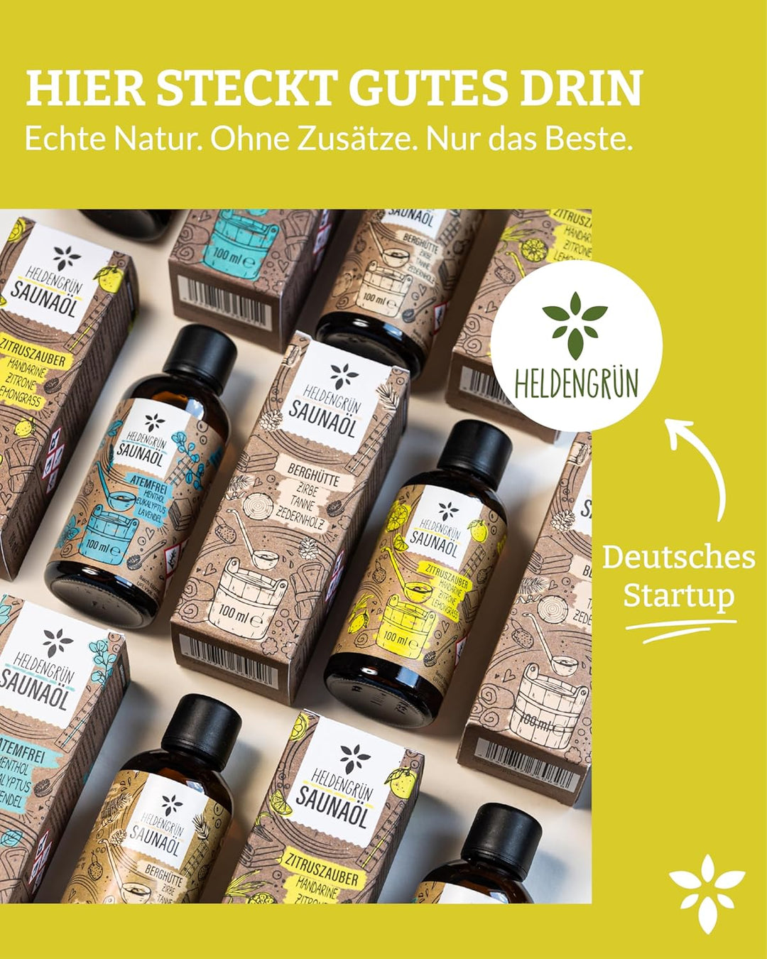 Heldengrün BIO Saunaaufguss Zitruszauber [ECHTE BIO-ÖLE] - Saunaöl mit Mandarine, Zitrone & Lemongra