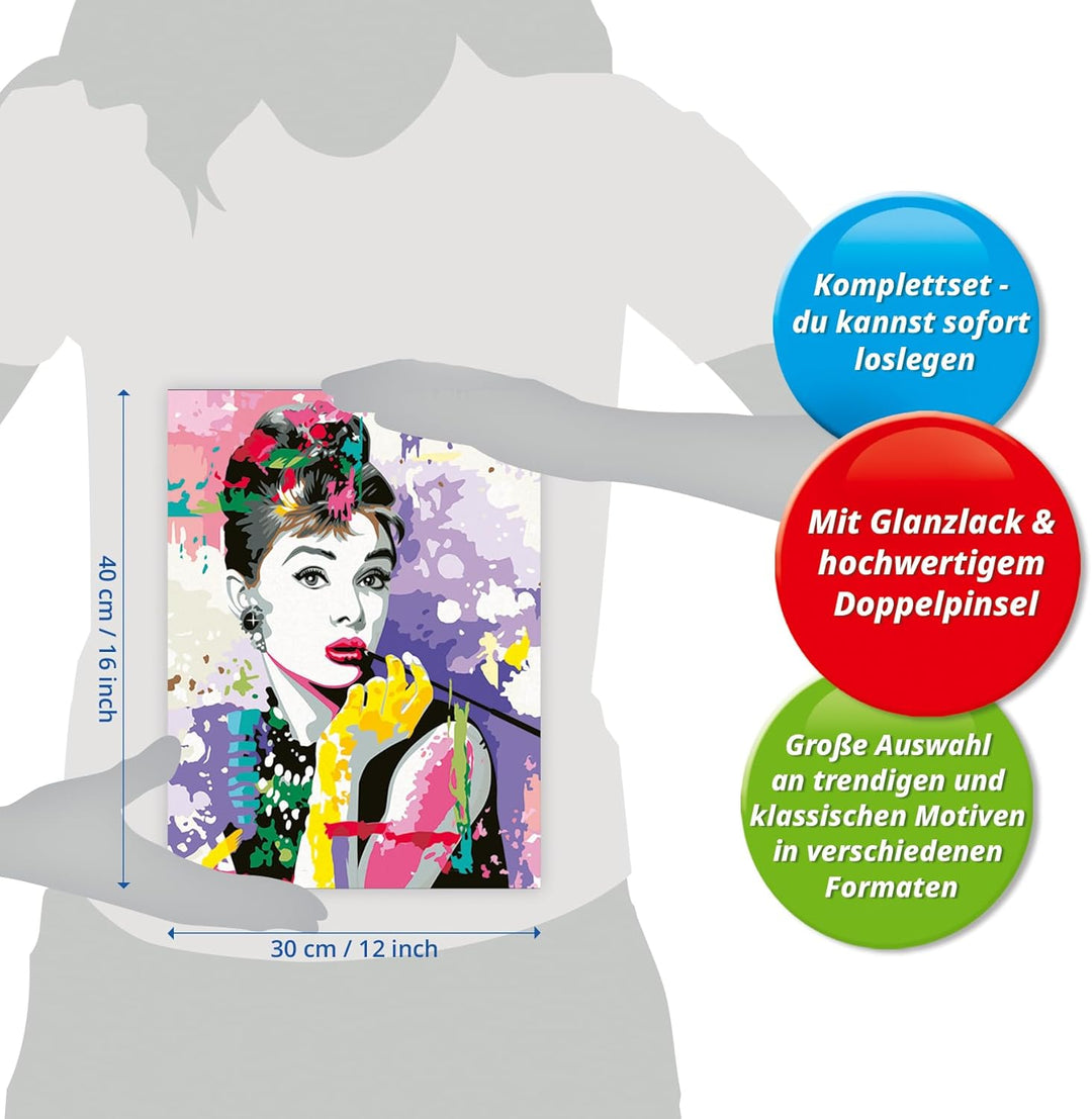 Ravensburger CreArt 25526 - Audrey Hepburn - Malen nach Zahlen Erwachsene, DIY Malset mit Pinsel und