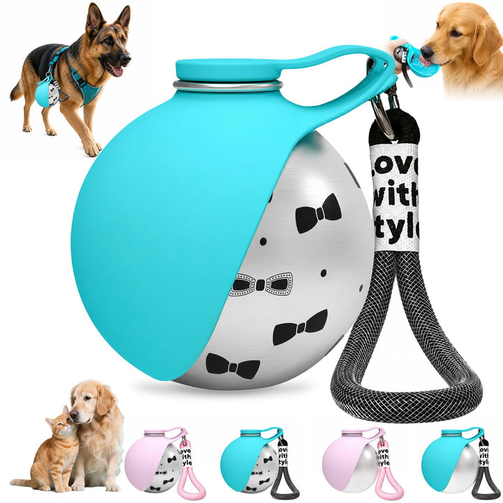 Shinybox Hunde Trinkflasche 285ml, Edelstahl Trinkflasche mit faltbarem Silikonnapf, auslaufsicher f