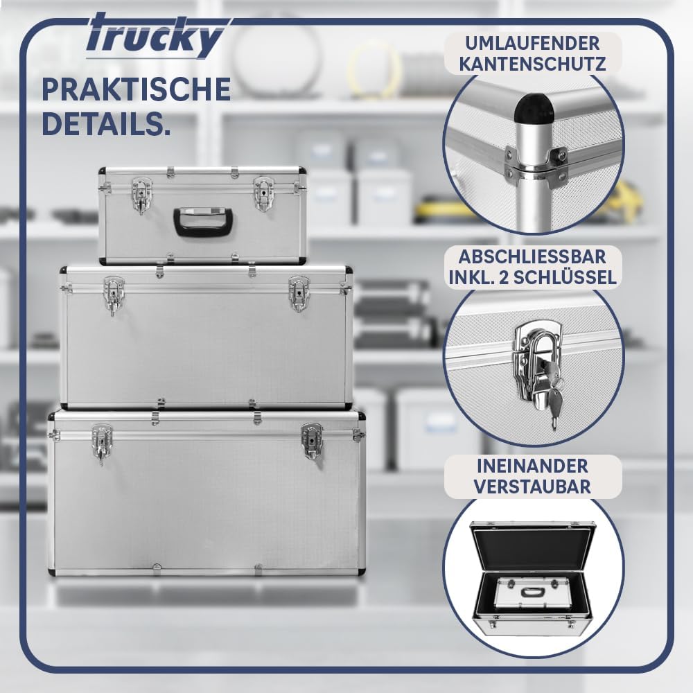 trucky Aluminium 3er Set Silber Boxen Alukiste 3x Alu Box Koffer Kiste Transportbox Werkzeugkiste We