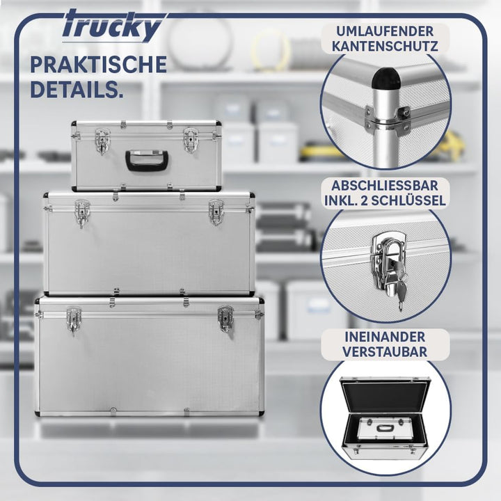 trucky Aluminium 3er Set Silber Boxen Alukiste 3x Alu Box Koffer Kiste Transportbox Werkzeugkiste We
