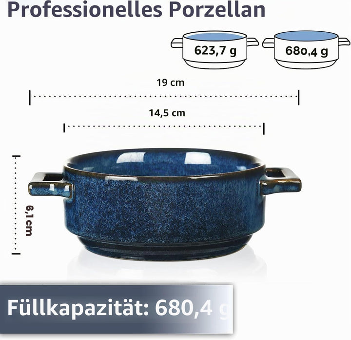 Vicrays Suppenteller aus Keramik, mit Griffen, 680 ml, Suppenteller aus Porzellan, für französische
