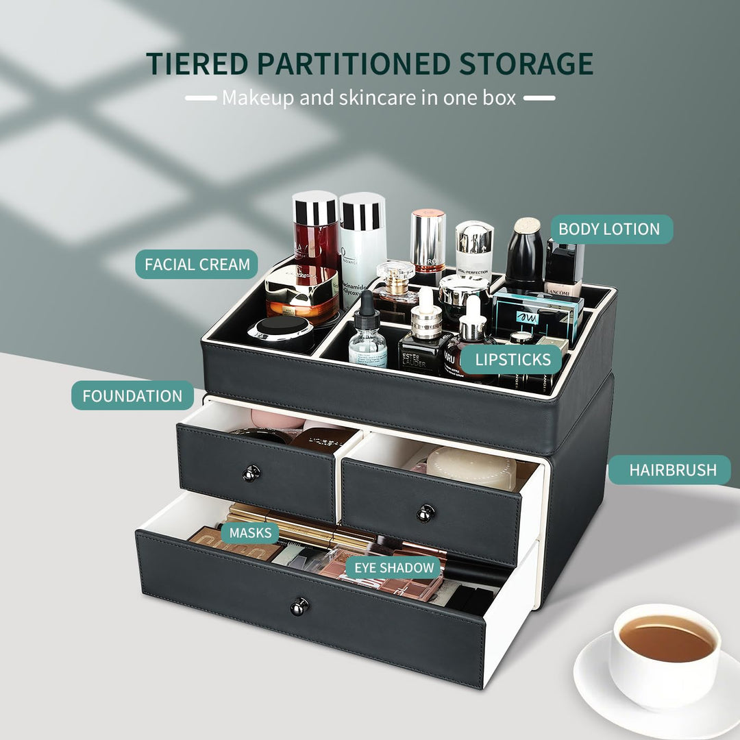 KINGFOM Make-up-Organizer, Kosmetik-Organizer mit 3 Schubladen und 5 Fächern, Make-up-Organizer (sch