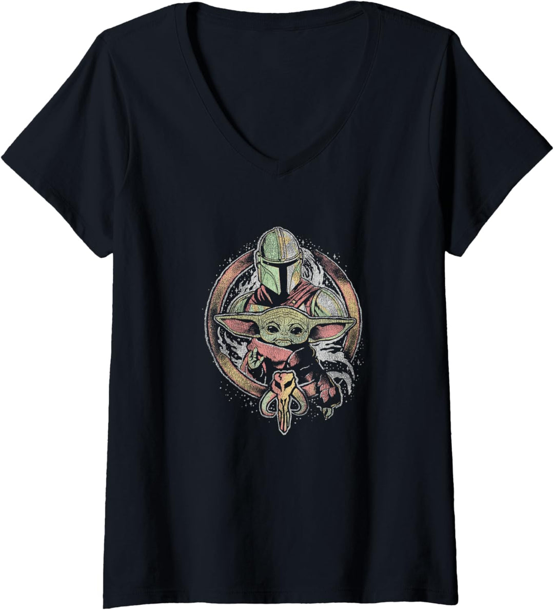 Star Wars: The Mandalorian- Buddies Circle vorne und hinten T-Shirt mit V-Ausschnitt