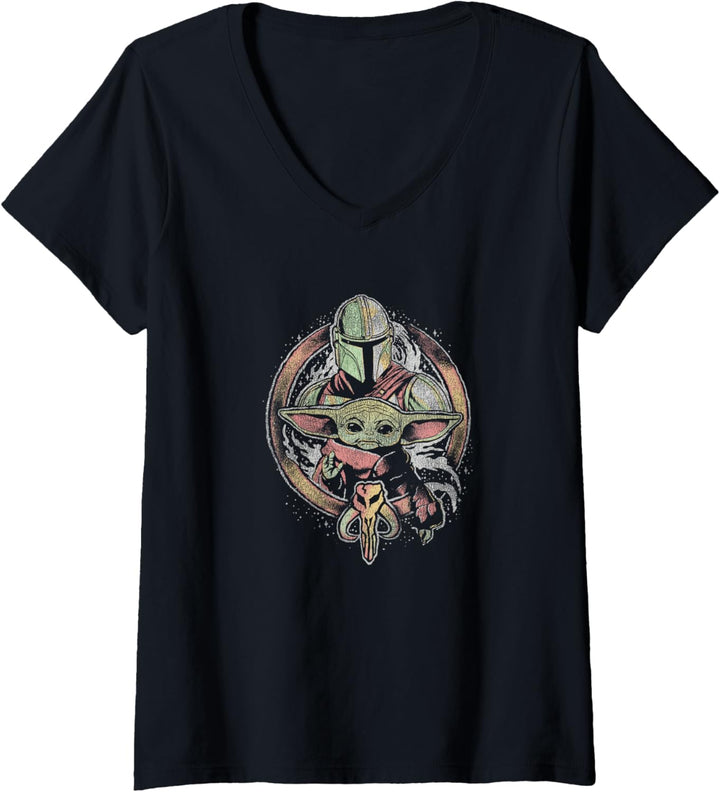 Star Wars: The Mandalorian- Buddies Circle vorne und hinten T-Shirt mit V-Ausschnitt