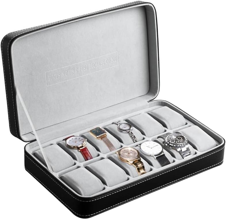 OSVINO Uhrenbox 6/10/12 Uhren Herren Schwarz Uhrenkasten Uhrenkissen aus Samt, Reise Schmuckkästchen