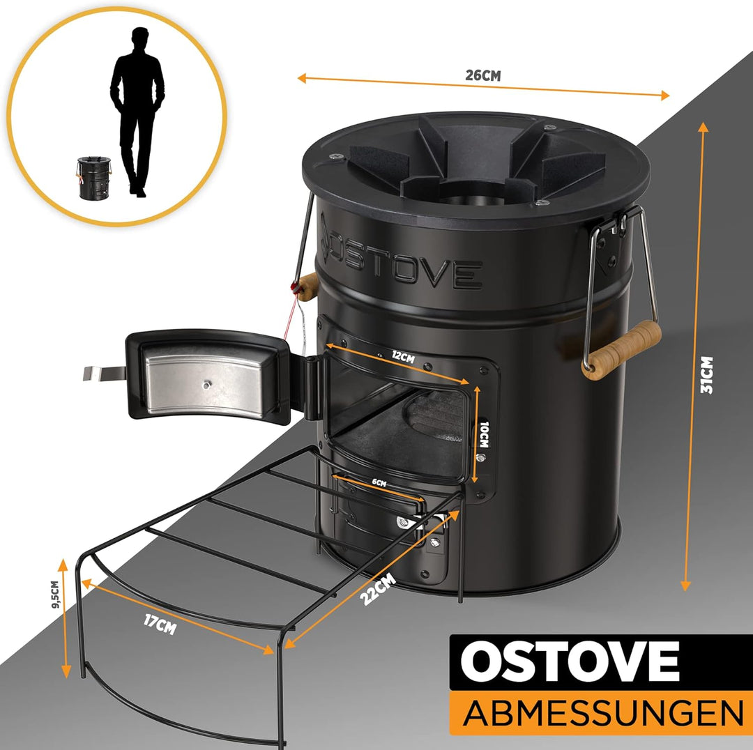 OSTOVE PRO Raketenofen - Das PRO Model mit 2 Kammern für Holz oder Kohle/Biomasse - Ideal für Campin