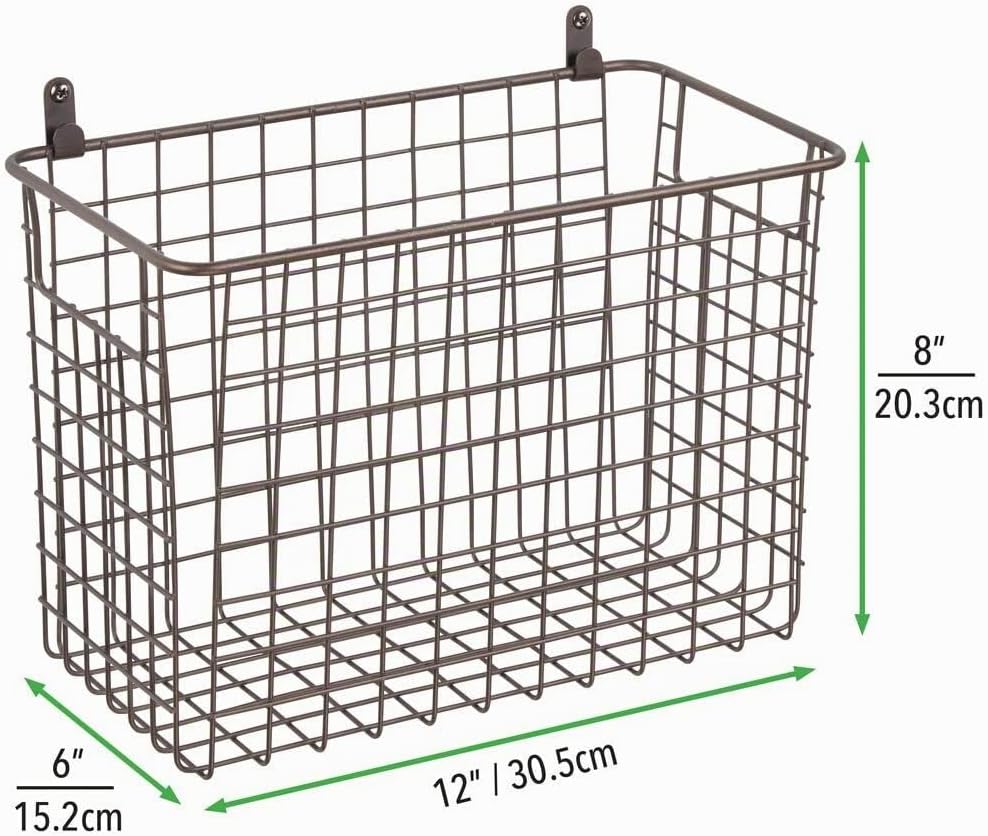 mDesign 2er-Set Wandregal aus Metall – grosser Ablagekorb für Flur, Schlafzimmer und andere Räume –