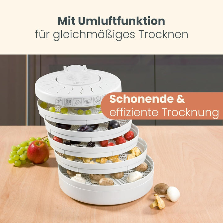 Clatronic DR 2751 Dörrautomat, 250 W mit Überhitzungsschutz, trocknet Obst, Gemüse, Kräuter, Fleisch