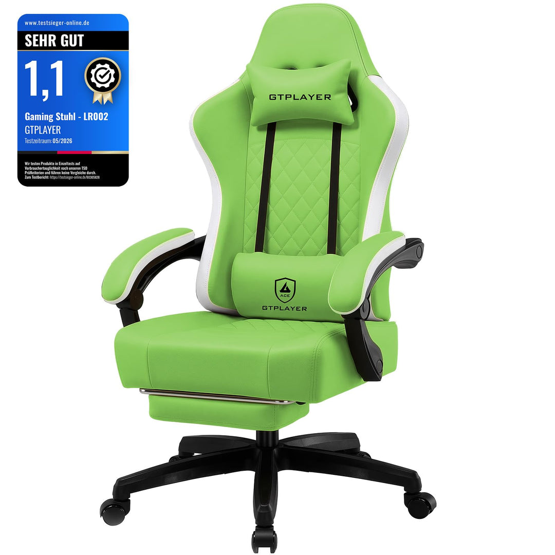 GTPLAYER Gaming Stuhl Ergonomischer Gaming Sessel Schreibtischstuhl Kunstleder, Federsitzkissen, Ver