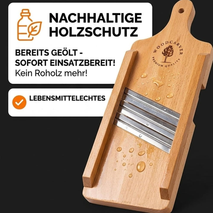 Woodcarver Krauthobel Holz – 3 Klingen aus Edelstahl – Gemüsehobel Manuell aus Geöltem Buchenholz –
