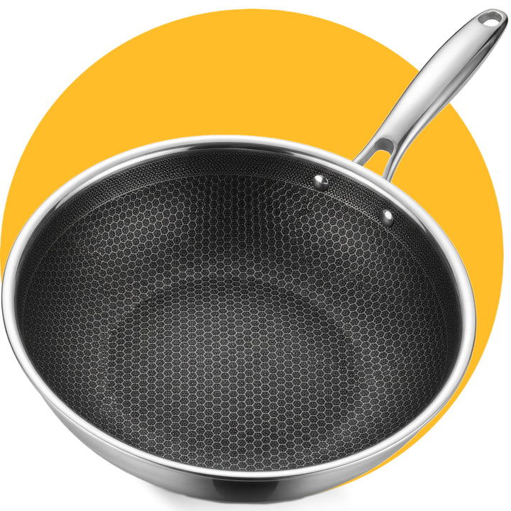 Wokpfanne Ø 28 cm – PFAS-frei – Induktion, Elektro, Keramik, Gas &amp; Backofen – Edelstahlpfanne mit kr