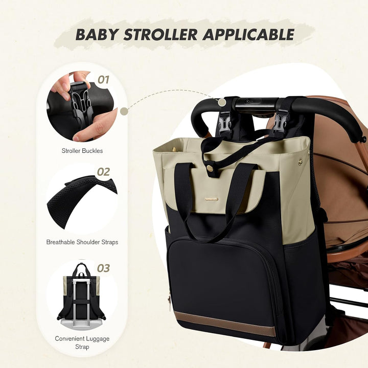 GOLF SUPAGS 25L Baby Wickelrucksack mit Tragbarer Wickelauflage und Kinderwagengurte, Lsoliertes Lun