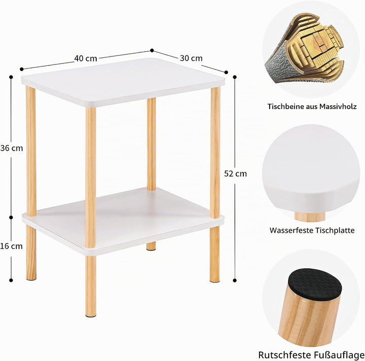 APICIZON Beistelltisch Holz, 2 Tier Nachttisch Schmal, 40x30x52cm, Beistelltisch Klein mit Stauraum,
