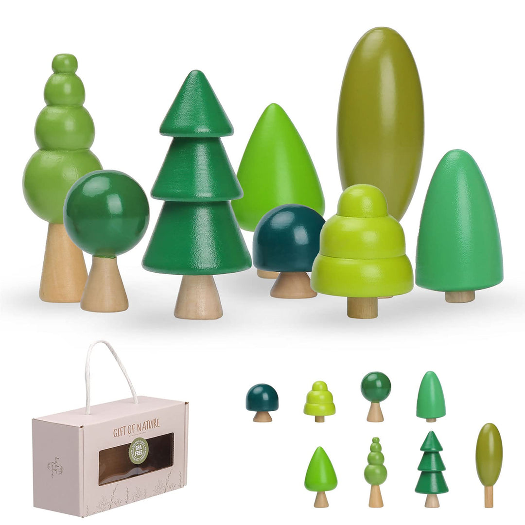 8er-Pack Baum Spielzeug aus Holz für Kinder, Verschiedene Grössen Bäume Wald Rustikal Deko für Wohnk