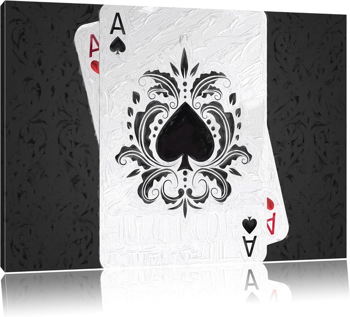 Pixxprint Spielkarte Ass als Leinwandbild/Grösse: 100x70 cm/Wandbild/Kunstdruck/fertig bespannt, 100