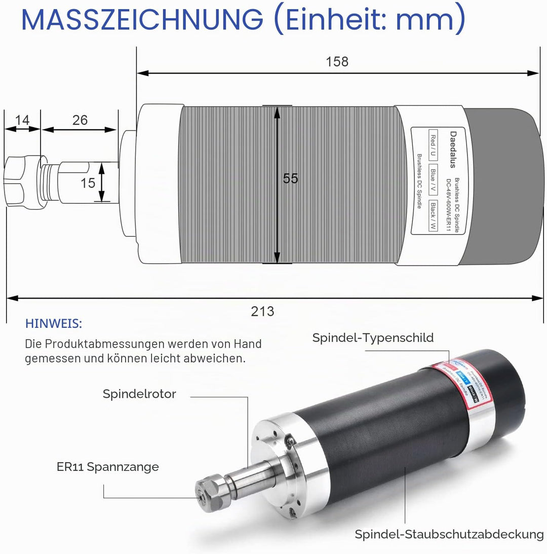 Daedalus CNC Bürstenloser Spindelmotor Kit, 600w, ER11, 48V DC, 9000RPM ER11 600w Er11 Kit