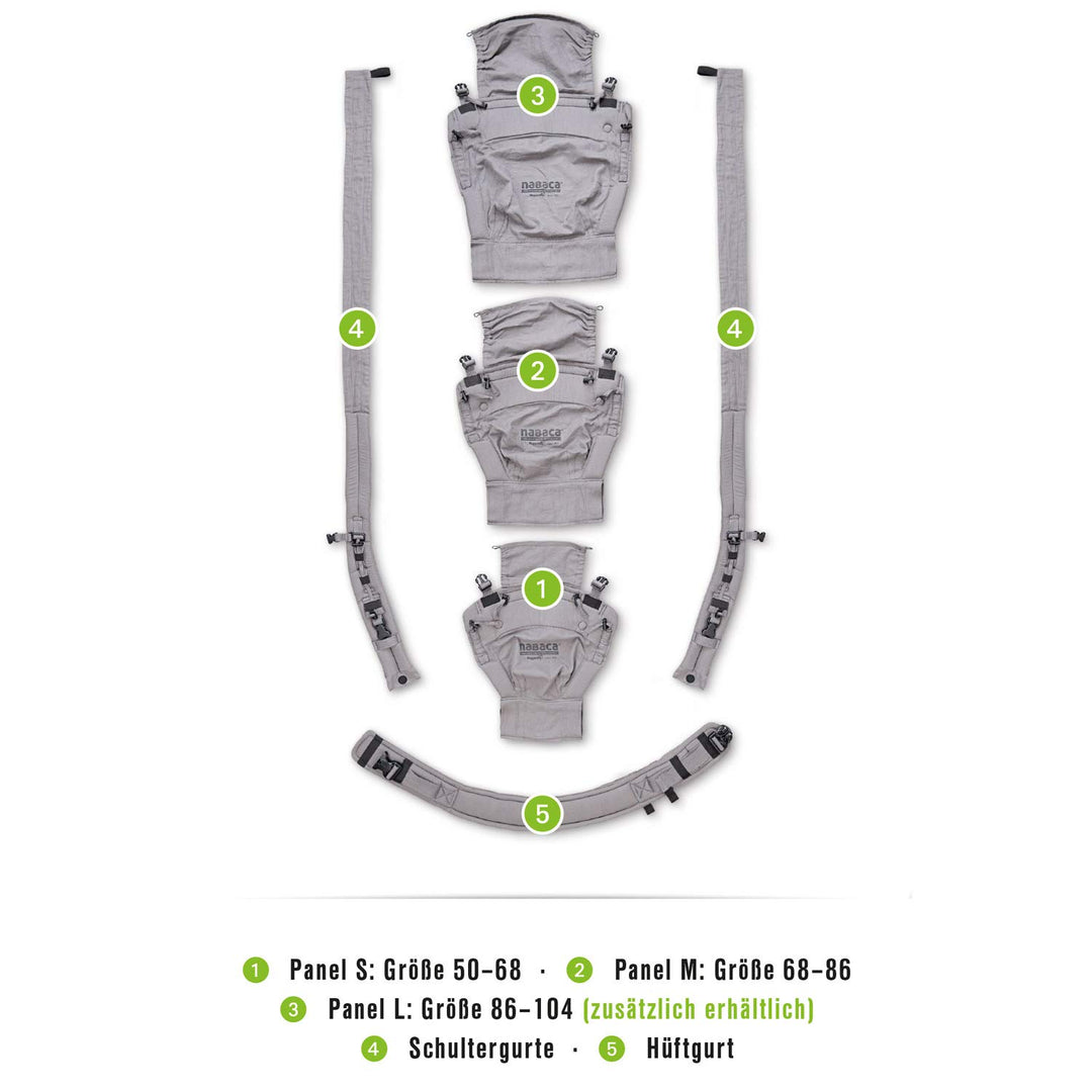 Hoppediz ♥ NABACA Komfort-Modultrage Basic-Set Popeline denim - Babytrage ab Geburt ✓ Bauchtrage ✓ R