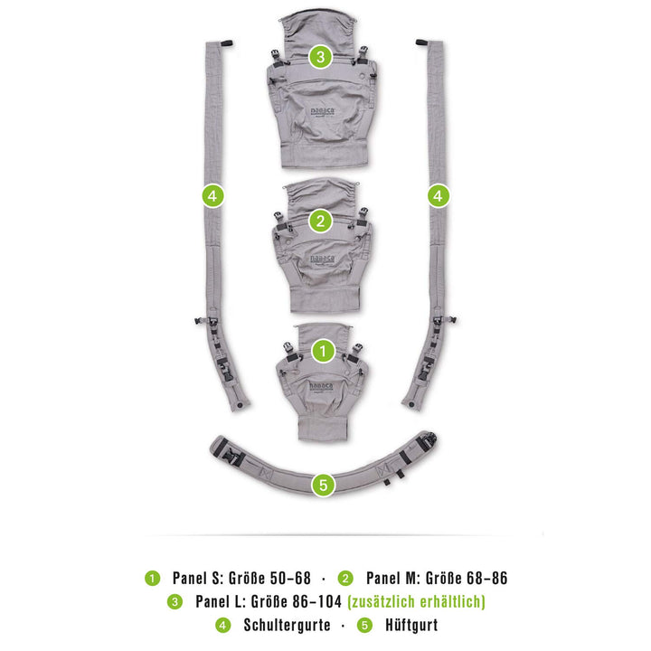 Hoppediz ♥ NABACA Komfort-Modultrage Basic-Set Popeline denim - Babytrage ab Geburt ✓ Bauchtrage ✓ R