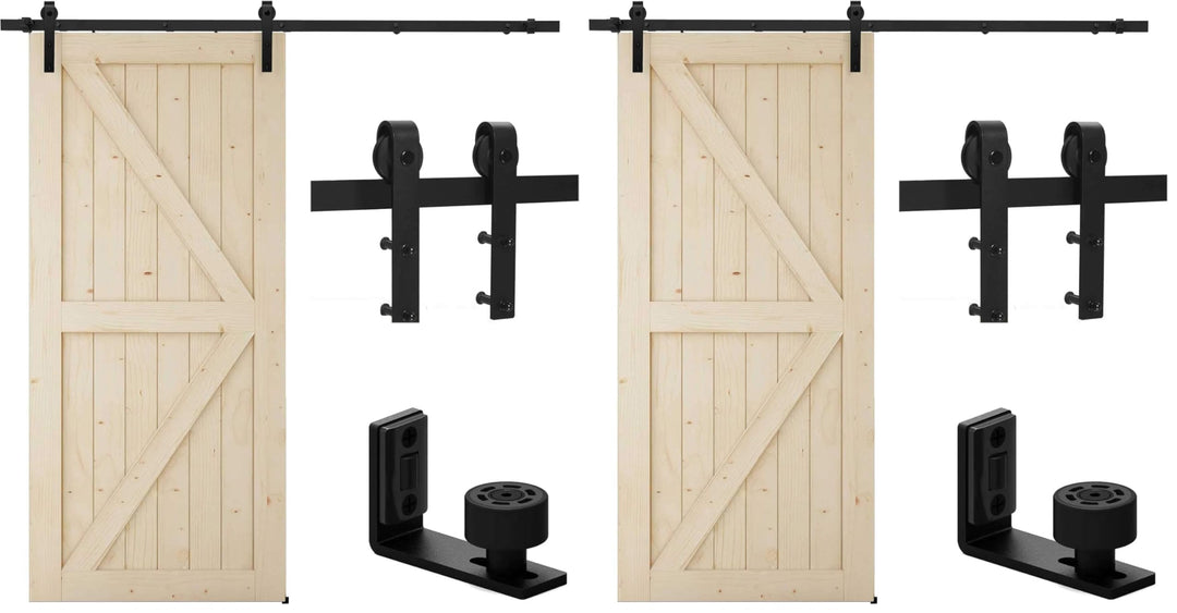 TSMST 200cm Schiebetürsystem Komplett-Set für Schiebetüren mit Bodenführung Schwarz Schienen-Kit Pas