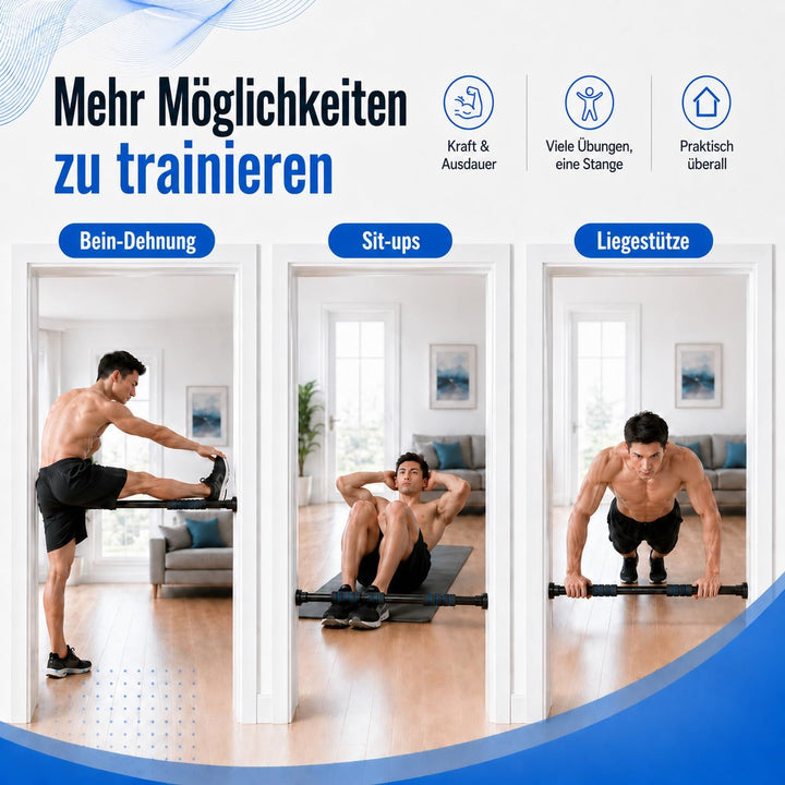 Klimmzugstange Türrahmen 63–100 cm verstellbar, Pull Up Bar ohne Bohren, Türreck Klemmstange bis 150