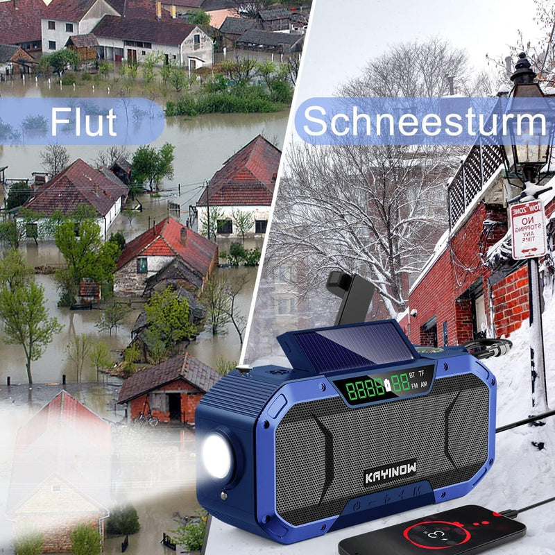 Kurbelradio mit Handyladefunktion Solar - mit Bluetooth Lautsprecher Fahrradhalterung, IPX5 Wasserdi