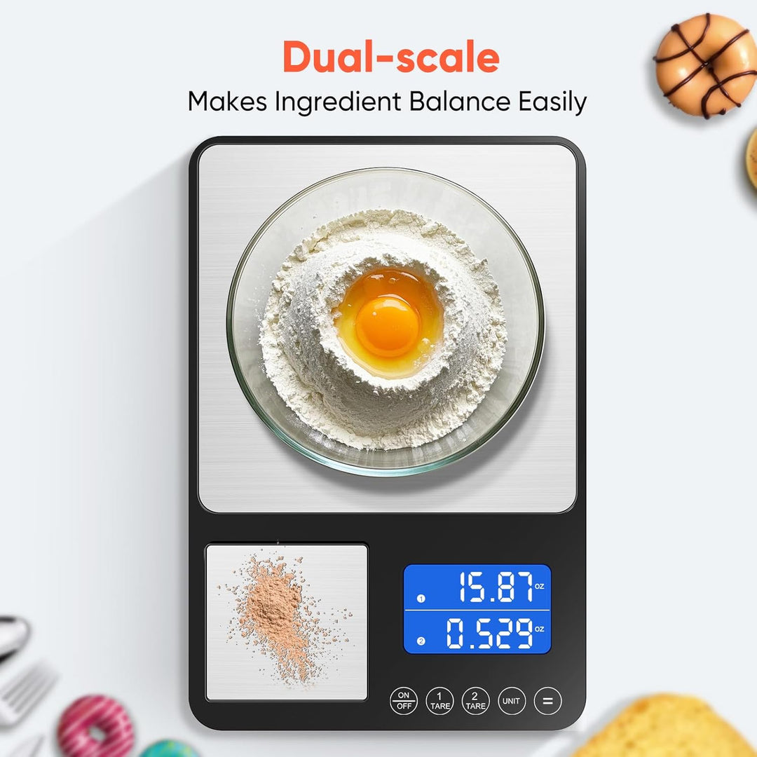 Küchenwaage Digital 15 kg / 0,01 g, Hochpräzise Zweibereichs Waage Küche mit Addierfunktion, Tara-Fu