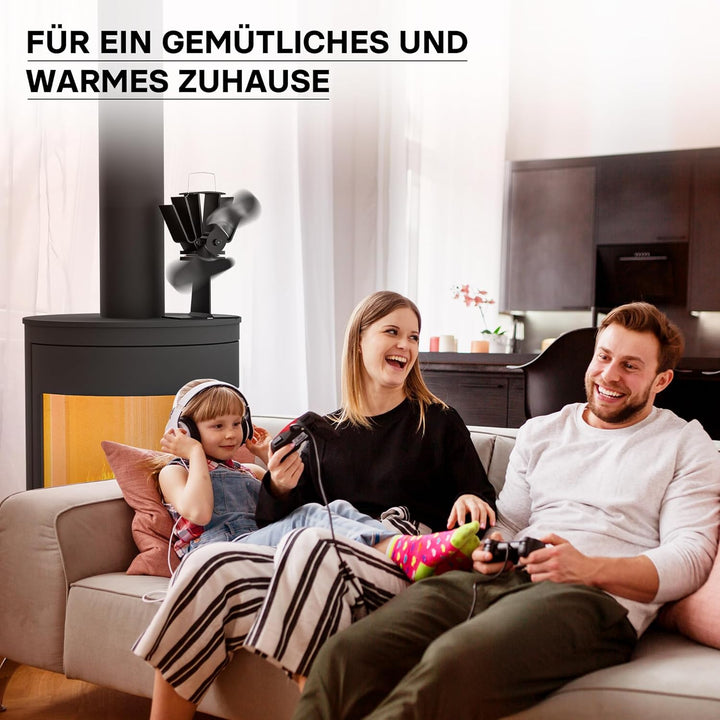 Wiltec Kaminofenventilator mit 2 Blättern 70 bis 350°C, Ofenventilator ohne Strom, Kaminventilator f