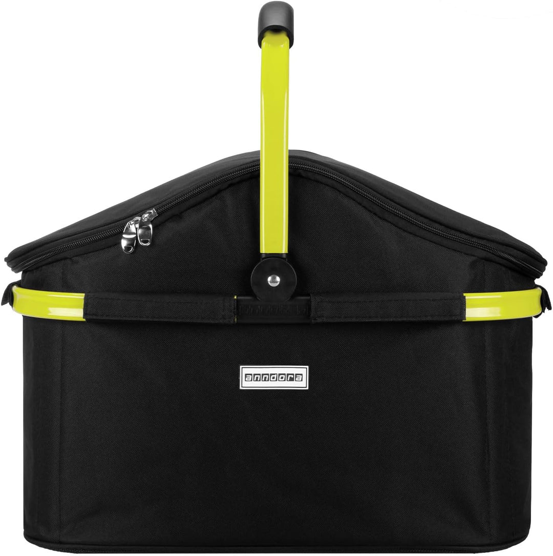 anndora Einkaufskorb 25 Liter ISO Picknick Kühlkorb Schwarz - Rahmen Limette Iso: Schwarz Rahmen Lim