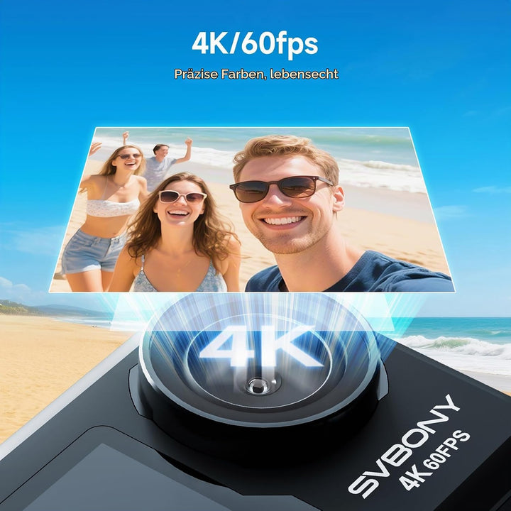 SVBONY 4K 60FPS Unterwasserkamera, EIS2.0 Stabilisierung, Wasserdicht bis 12 Meter ohne Gehäuse, Spr