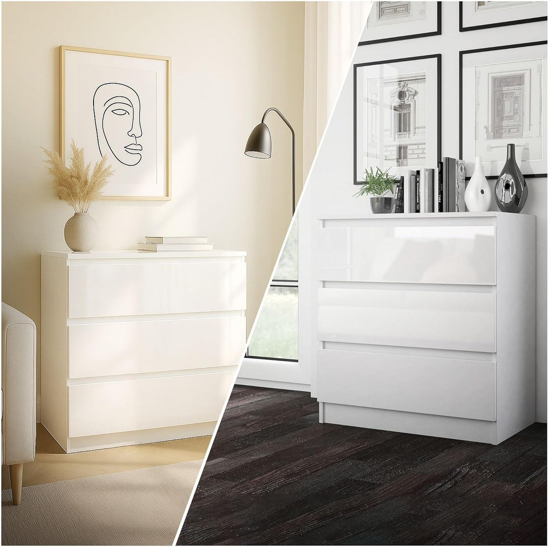 CDF Kommode Malwa M3 | Farbe: Weiss glänzend | Schrank für Dokumente, Kleinigkeiten | Ideal für Wohn