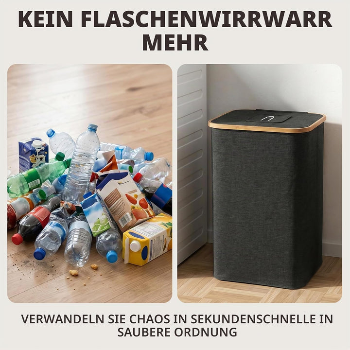 100L Premium Bambus Pfandflaschen Sammelbehälter - Organizer Küche mit innovativ Design für Nachhalt