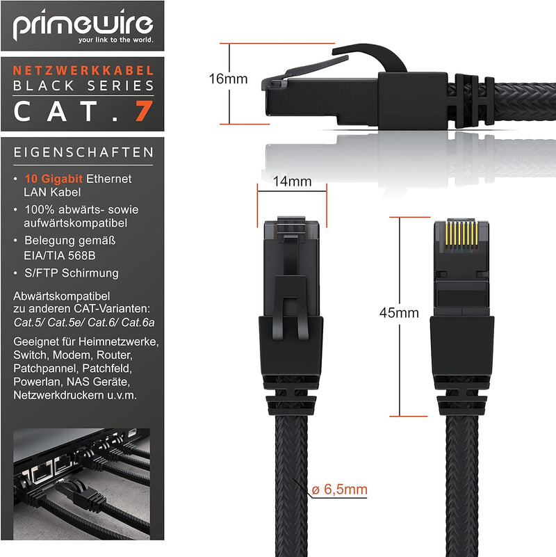 CSL - 30m CAT 7 Netzwerkkabel Black Series Gigabit Ethernet LAN Kabel - Baumwollmantel - 10000 Mbits