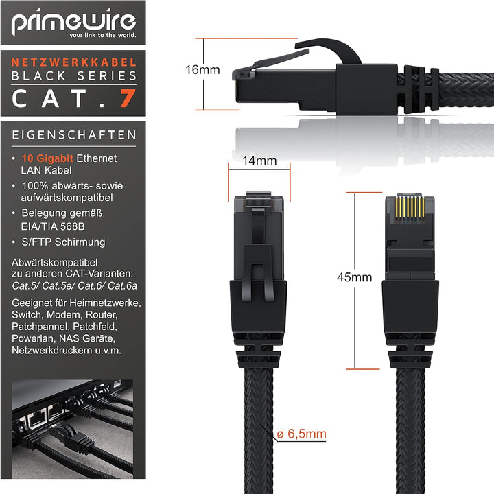 CSL 25m CAT 7 Netzwerkkabel Black Series Gigabit Ethernet LAN Kabel - Baumwollmantel - 10000 Mbits -