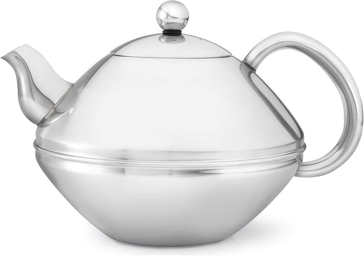 Bredemeijer Flache glänzende doppelwandige Edelstahl Teekanne 1.4 Liter