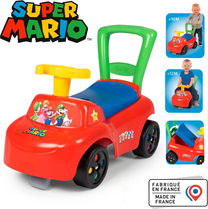 Smoby - Super Mario Auto - Rutscherfahrzeug - Kinderfahrzeug mit Staufach und Kippschutz, für drinne