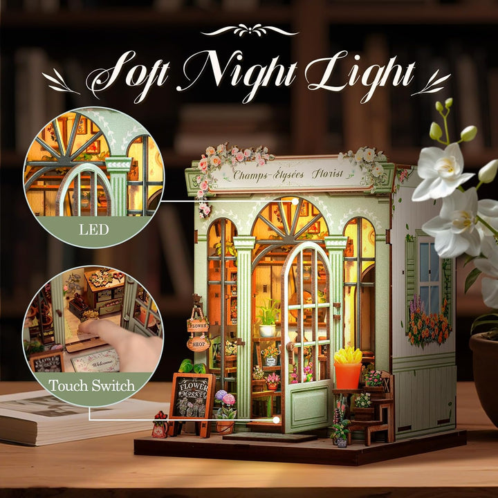 CUTEBEE Book Nook Kit - DIY Miniatur Puppenhaus zum Selberbauen mit LED-Beleuchtung Bücherregal Deko