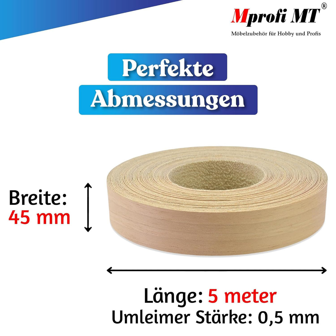 Mprofi MT® Kantenumleimer mit Schmelzkleber - 45mm X 5m Rolle - Echtholz Furnier Kantenumleimer Nuss