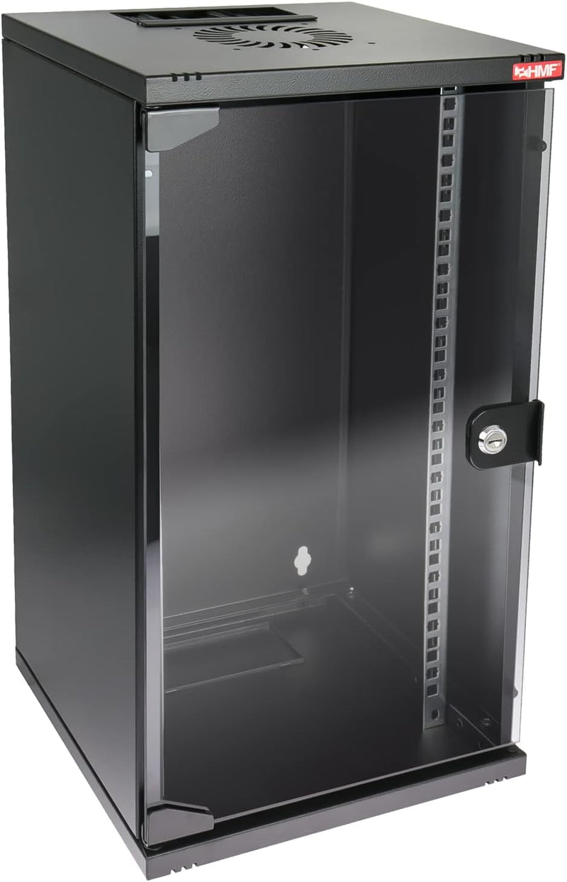 HMF 63412-02 Netzwerkschrank, Serverschrank 10 Zoll | 12 HE | 300 mm Tiefe | Voll montiert | Glastür