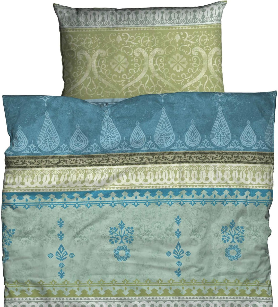 sister s. Biber Bettwäsche Indi 135 cm x 200 cm blau-salbeigrün Salbeigrün 135 cm x 200 cm, Salbeigr