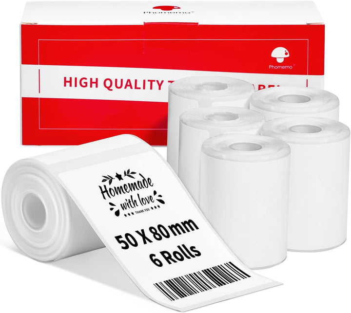 6 Rollen Phomemo M120/M110 Etiketten, 1.97"x 3.15" (50 x 80 mm) Thermoetikettenpapier für Phomemo M1