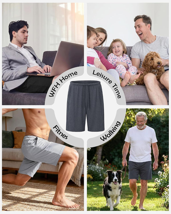 2er Pack Pyjamahose Herren Kurz Modal Schlafanzughose Weich Verstellbare Taille, Beidseitige Taschen