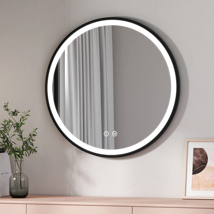 EMKE Badspiegel Rund 60 cm Badspiegel mit Beleuchtung mit Touch/ 3 Lichtfarben Dimmbare/Speicherfunk