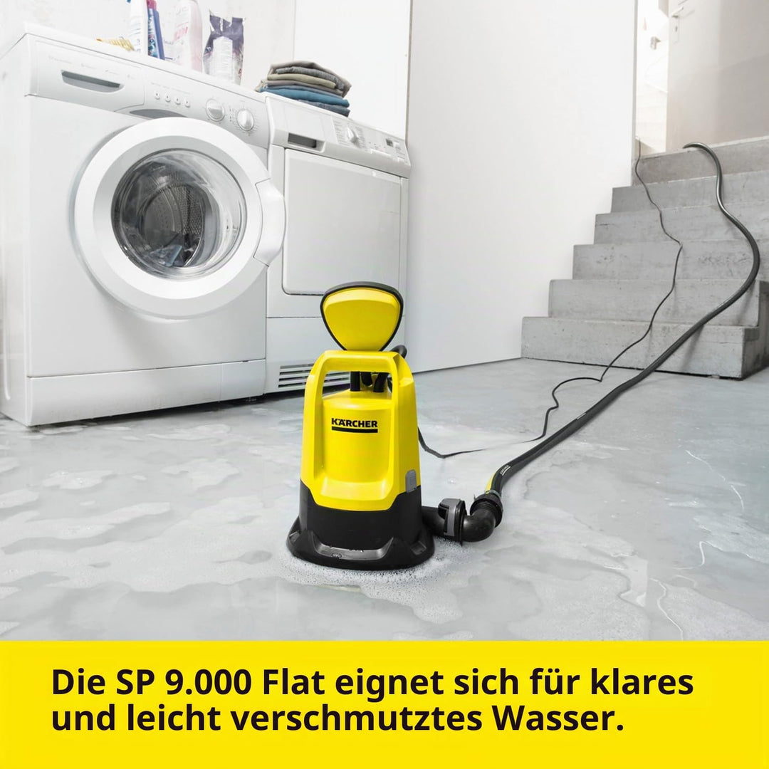 Kärcher SP 9.000 Flat flachsaugende Tauchpumpe, Fördermenge: 9.000 l/h &amp; Gewebeschlauchset 1, 1/4 Zo