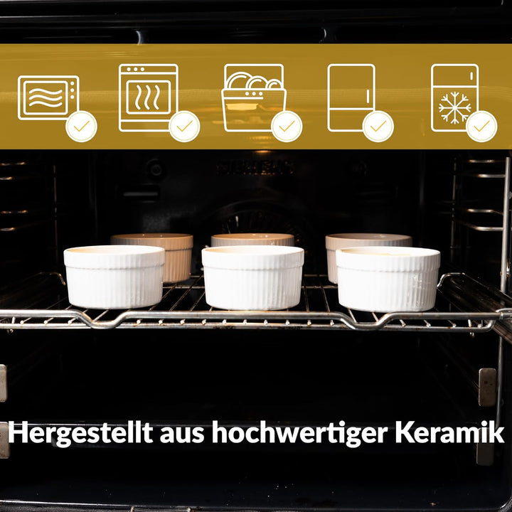 Chefarone® Soufflé Förmchen Backofenfest 6er Set - Creme Brulee Schälchen Keramik zum Backen und Anr