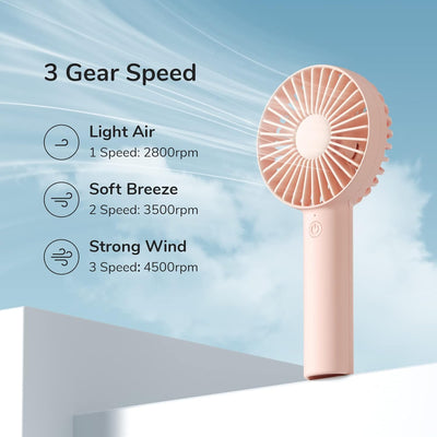 JISULIFE Handventilator, tragbarer kleiner Ventilator mit 3-Geschwindigkeiten, USB wiederaufladbarer